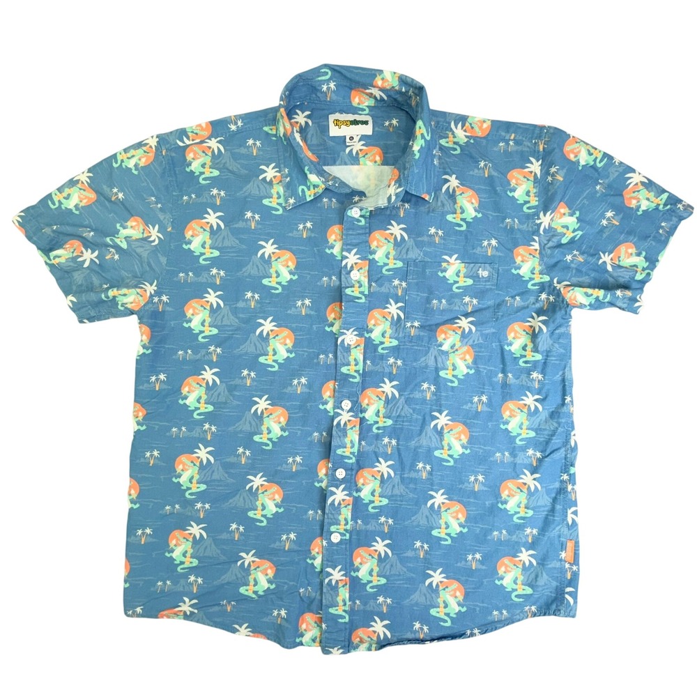 Tipsy Elves Button Down Shirt Men XL Blue Alligator Ice Cream Palm Tree Tropical